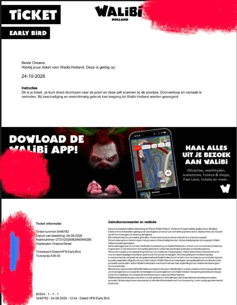 Kaartje voor Walibi, Eén persoon