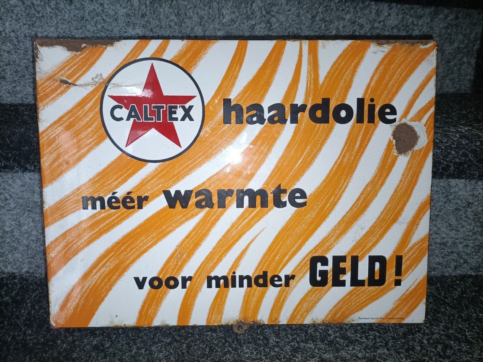 Emaille bord CALTEX olie - zeldzaam Nederlands bord, Ophalen of Verzenden, Zo goed als nieuw, Reclamebord