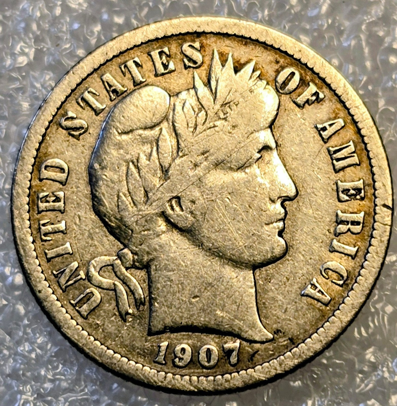 1907 Barber Dime 1907 - Zilveren Munt uit de VS, Postzegels en Munten, Ophalen of Verzenden, Noord-Amerika, Losse munt, Zilver