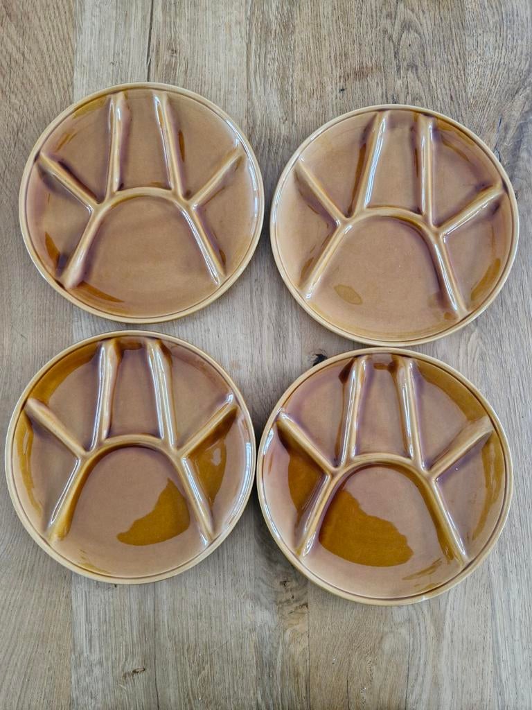 Vintage fondueborden, Ophalen of Verzenden, Glas of Kopje