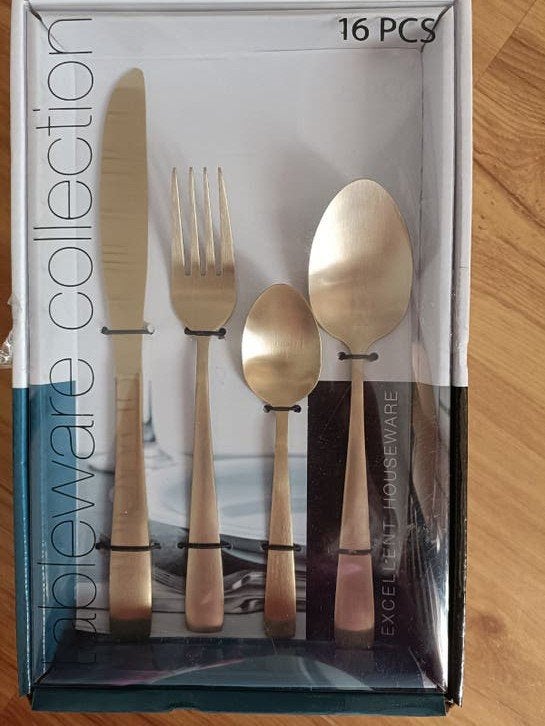 16-delige Bestekset Goudkleurig - Excellent Houseware, Bestekset, Overige typen, Nieuw, Ophalen of Verzenden
