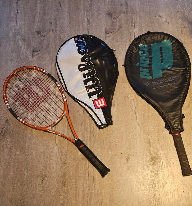 Twee tennisrackets: Prince en Wilson met hoezen, Gebruikt, L4, Prince, Ophalen of Verzenden