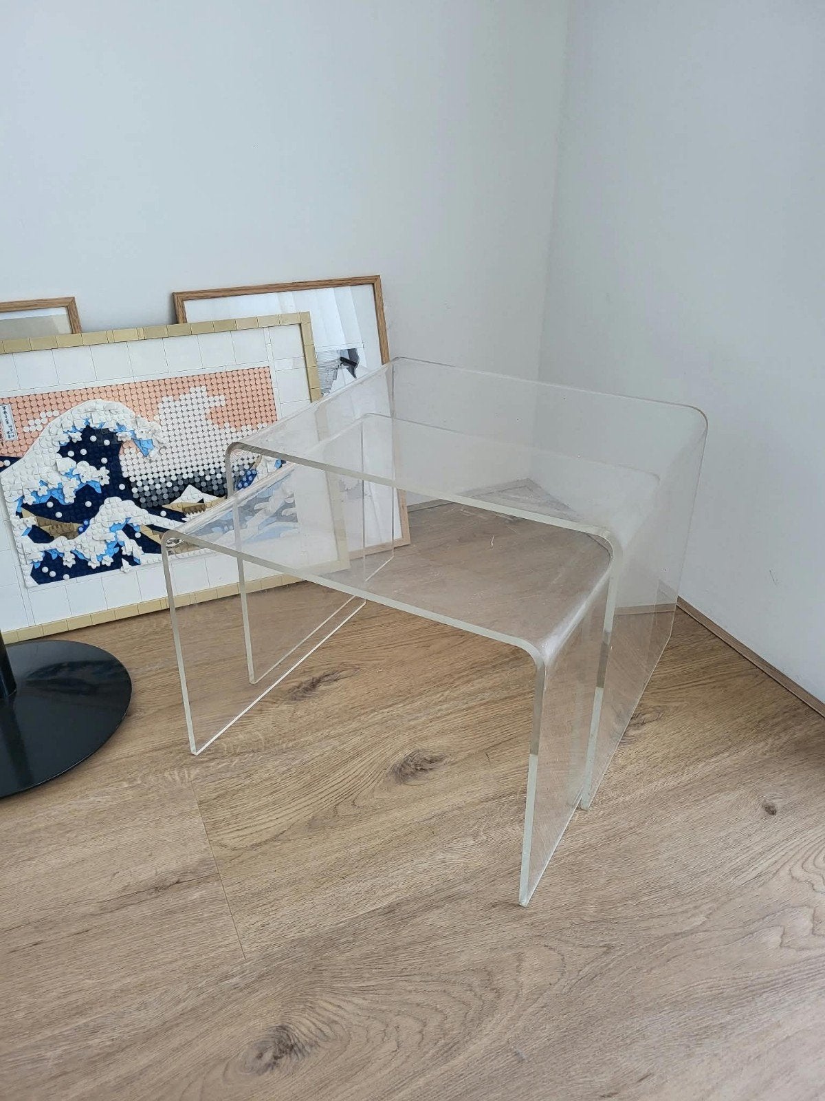 Vintage space age plexiglas acryl lucite bijzettafels, Ophalen of Verzenden, Gebruikt, Space Age