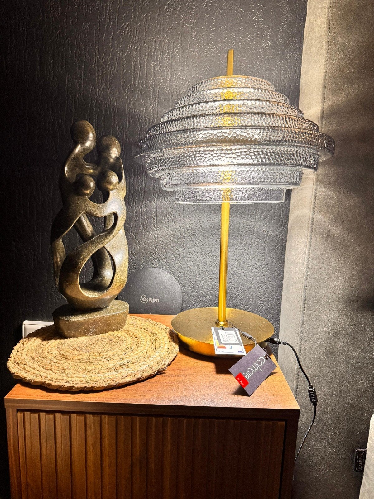 Colmore J-Line tafellamp Grey Smoke/Gold, Huis en Inrichting, Lampen | Tafellampen, Ophalen of Verzenden, Nieuw, Glas