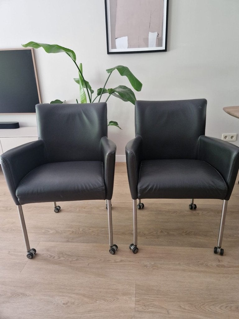 Eetkamer stoelen leer, Ophalen, Gebruikt, Zwart, Leer