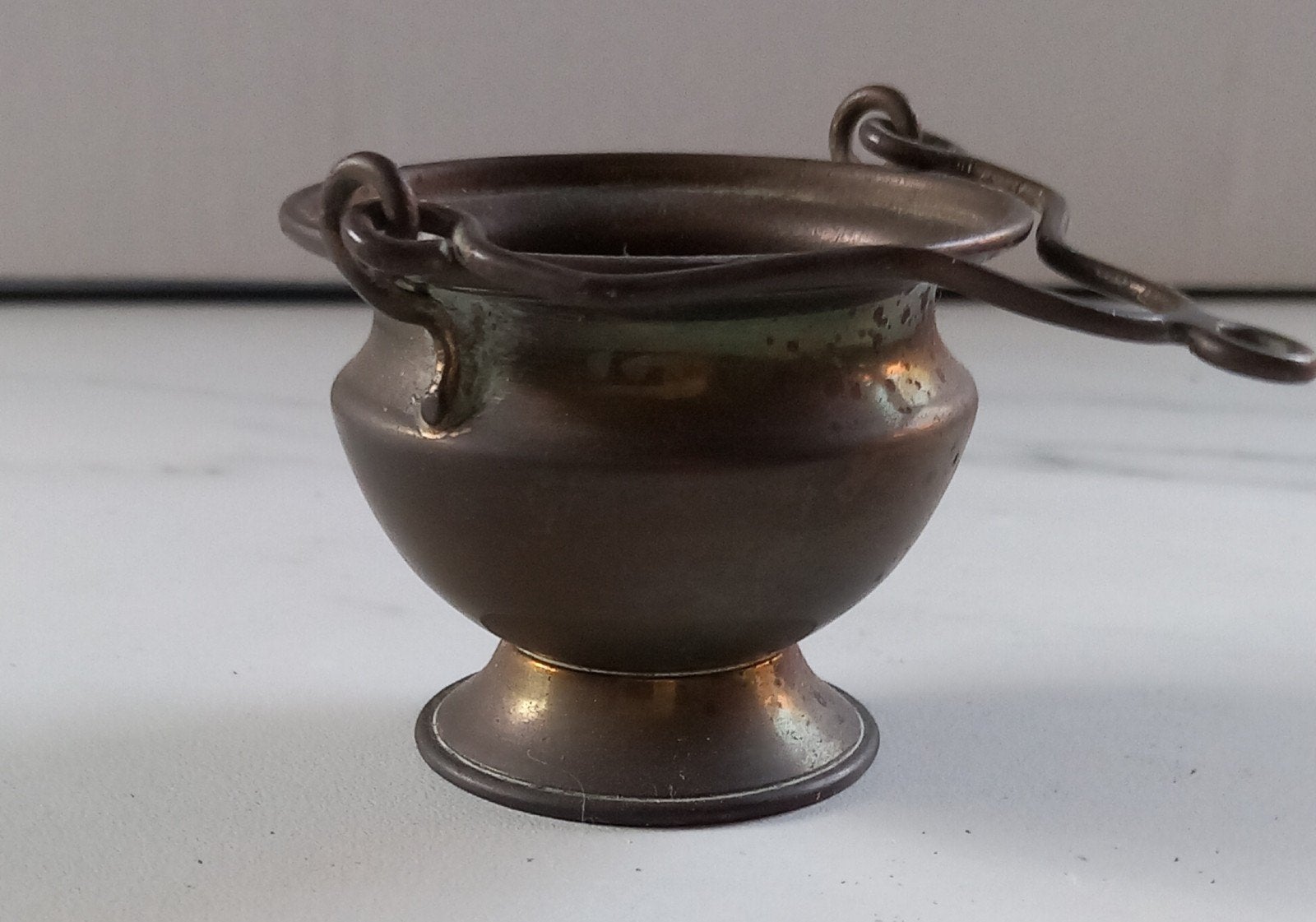 Antieke miniatuur koperen ketel met handvat, Ophalen of Verzenden, Koper