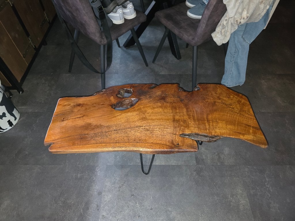 Massief teak houten salontafel boomstam model, Ophalen, Minder dan 50 cm, 50 tot 100 cm, Industrieel/landelijk