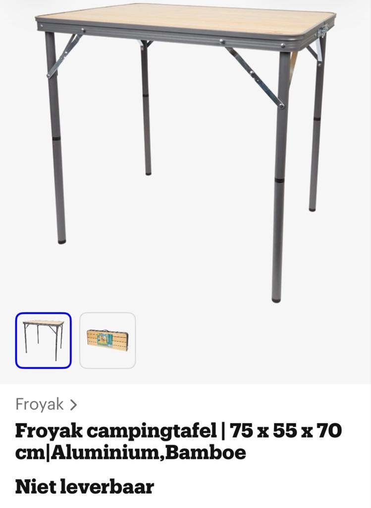 Zgan BAMBOE campingtafel aluminium poten 75 x 55 x 70 cm, Ophalen, Nieuw, Campingtafel
