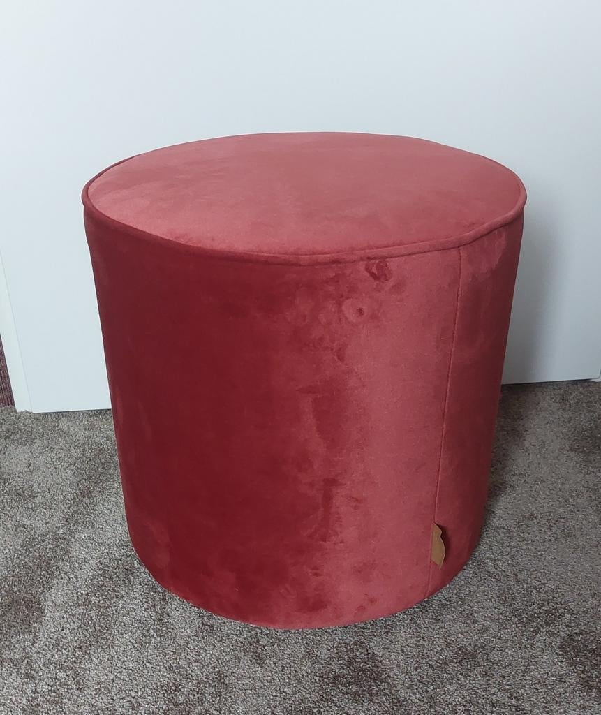 Woood poef velvet bordeauxrood, Ophalen, Minder dan 50 cm, Rond, Minder dan 50 cm