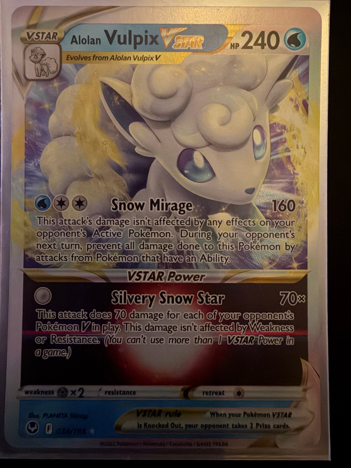 Alolan Vulpix VSTAR 034/195 Pokémon Kaart, Ophalen of Verzenden, Zo goed als nieuw, Losse kaart, Foil