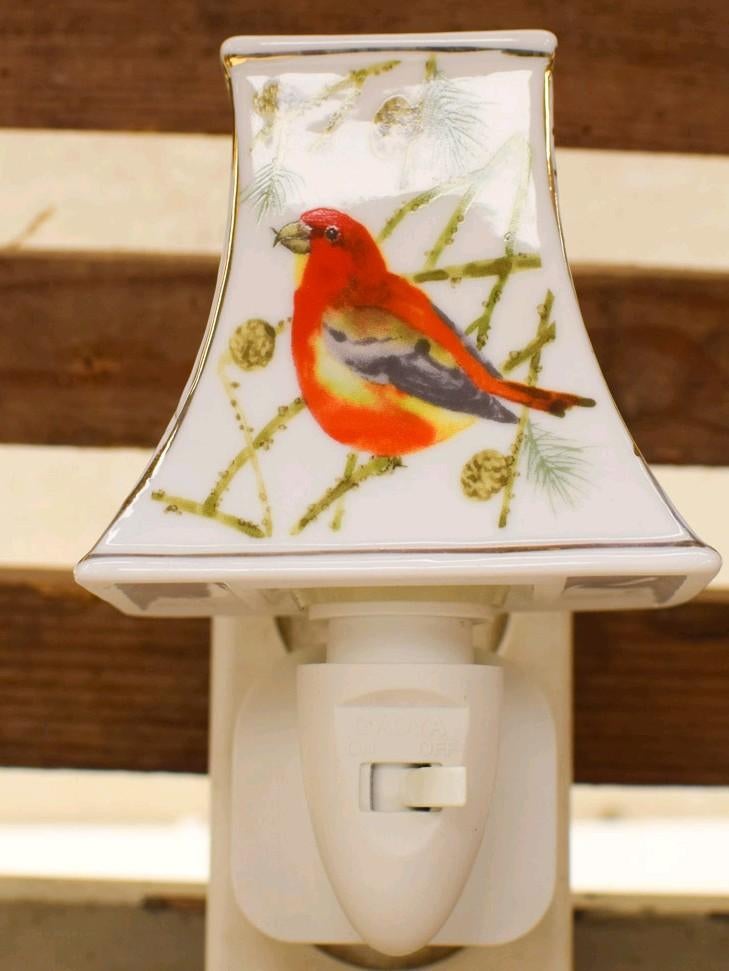 Sfeervol Porseleinen Nachtlampje - Rode Kardinaal / Vogel, Ophalen of Verzenden