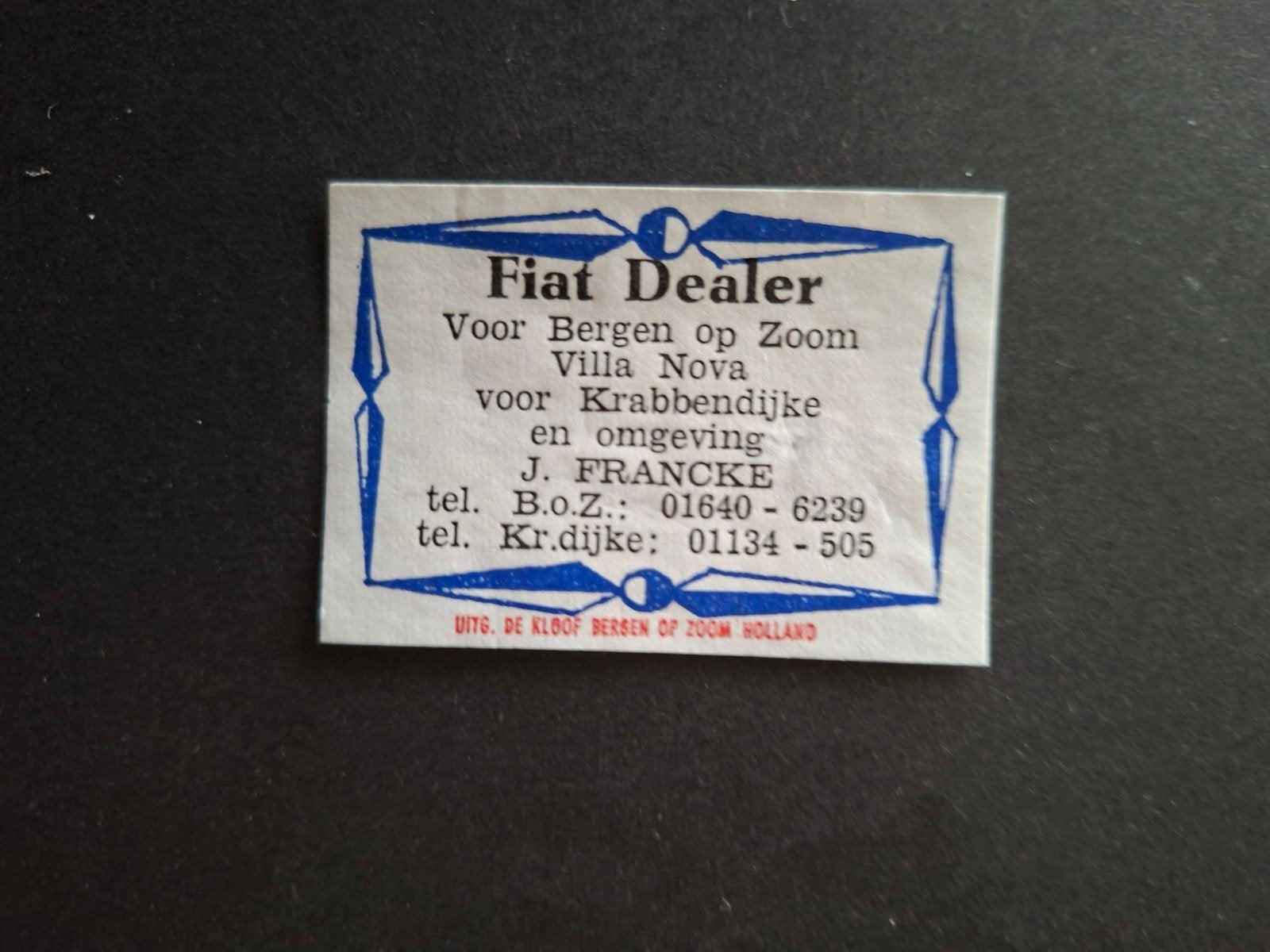 Luciferetiket, Bergen op Zoom, Fiat Dealer Vila Nova, Verzenden, Zo goed als nieuw, Luciferdoosjes of -merken