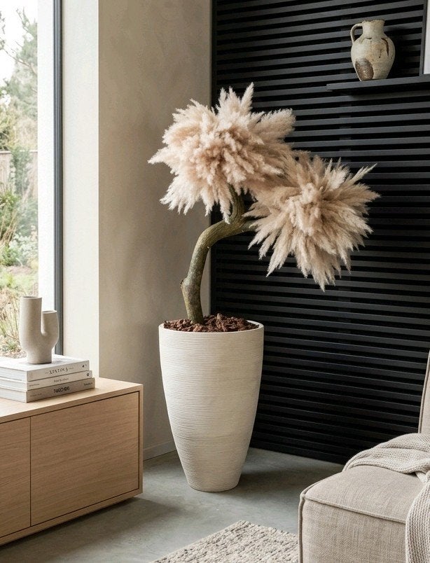 Pampas boom incl pot (totaal +/- 165 cm), Huis en Inrichting, Woonaccessoires | Kunstplanten en Kunstbloemen, Binnen, Handgemaakt