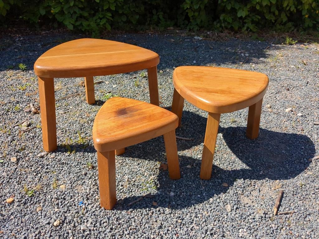 Vintage houten mimiset set bijzettafeltjes, Ophalen, Gebruikt, Hout
