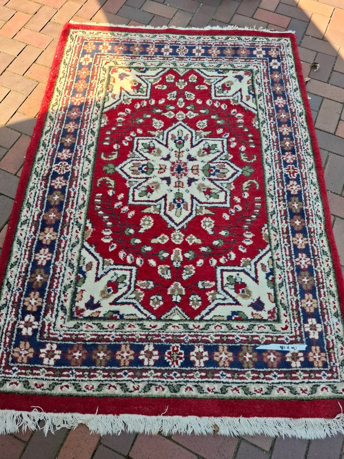 Rood Oosters tapijt met traditioneel patroon, Ophalen, Gebruikt, 100 tot 150 cm, Rechthoekig