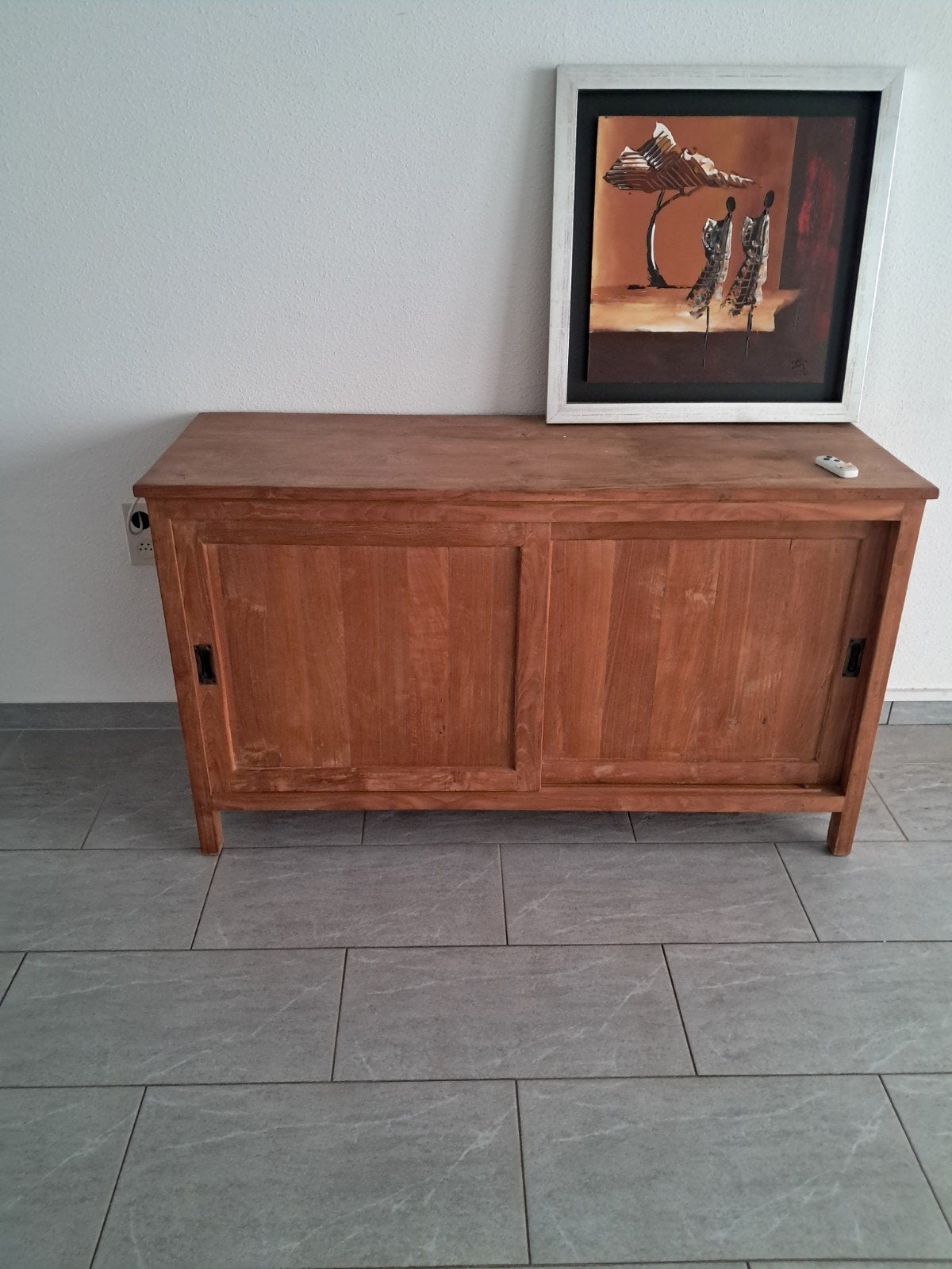 Houten dressoir met schuifdeuren, Ophalen, Gebruikt, 100 tot 150 cm, Klassiek, Landelijk