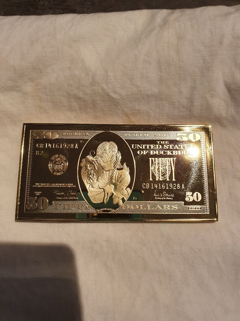 Dagobert Duck Gouden 50 Dollar Biljet Baar Walt Disney 24K V, Verzenden, Donald Duck, Zo goed als nieuw, Overige typen