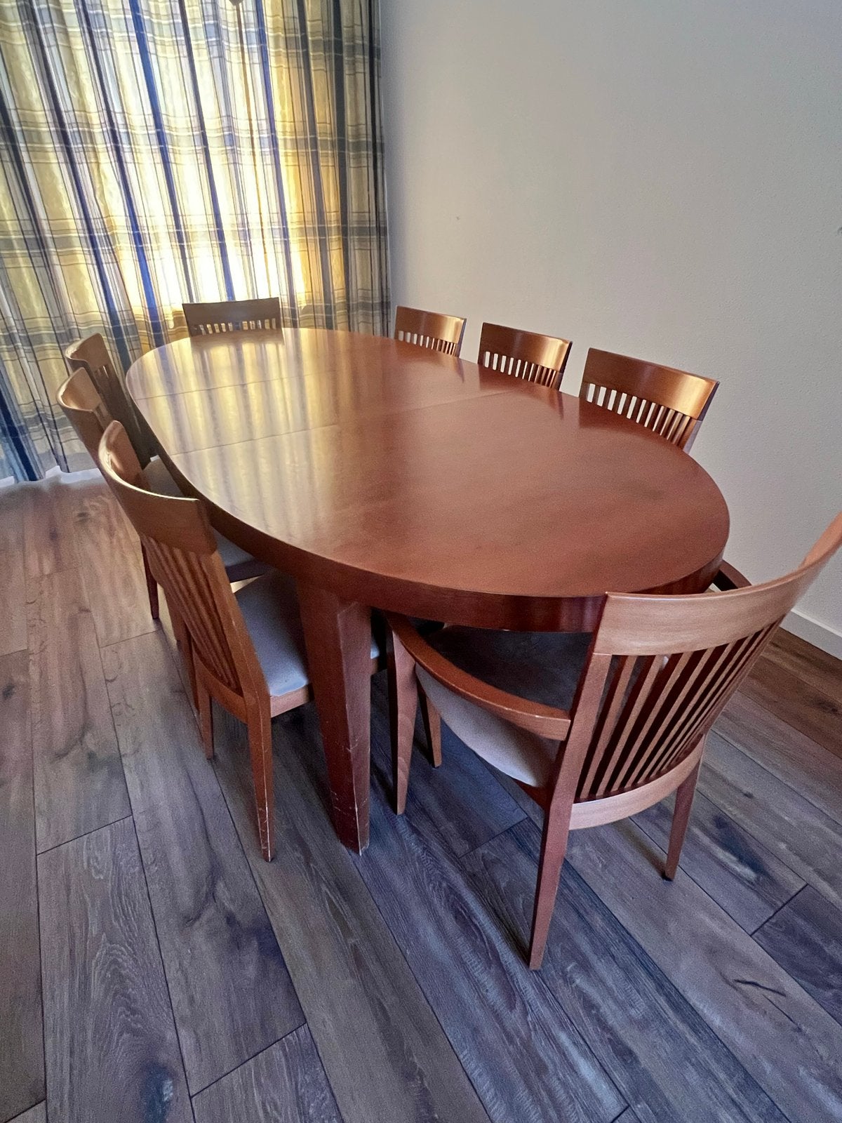 Kersenhouten Eethoek: Ovale Tafel met 8 Stoelen, Ophalen, Gebruikt, 100 tot 150 cm, 200 cm of meer
