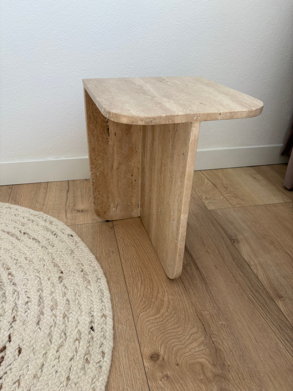 Bijzettafel echt traventin… nieuw, 45 tot 60 cm, Minder dan 55 cm, Rond, Ophalen of Verzenden