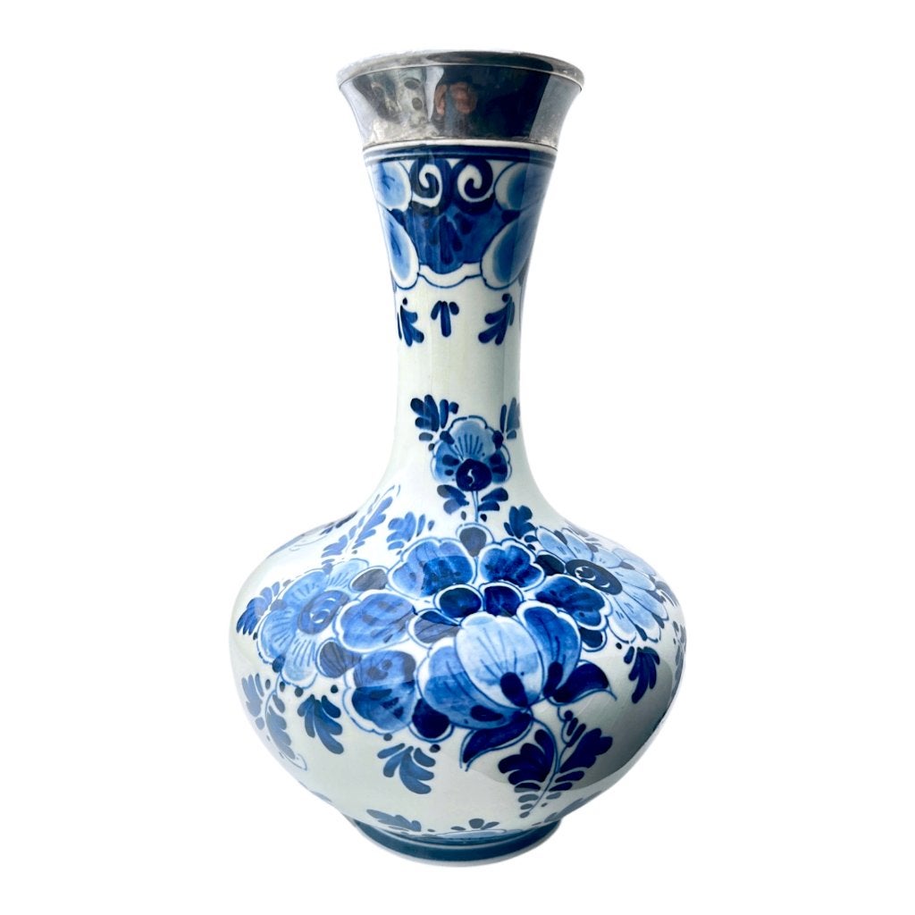 [Uniek] Delfts vaas met sterling zilveren hals (t/m 1979), Antiek en Kunst, Antiek | Keramiek en Aardewerk, Ophalen of Verzenden