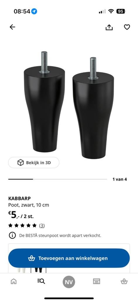 8x IKEA KABBARP poten, zwart, 10 cm, Huis en Inrichting, Tafelonderdelen, Ophalen, Tafelpoot, Kunststof, Nieuw