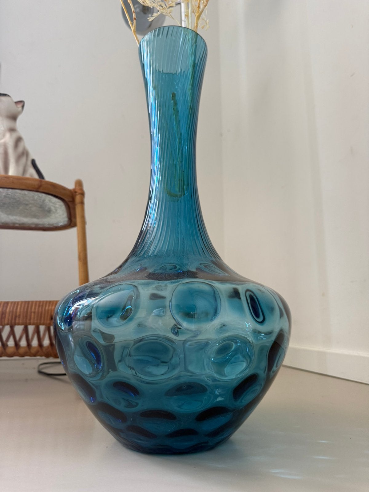 Grote Empoli ItaIië Azuur blauwe vintage vaas | 50 cm hoog, Huis en Inrichting, Woonaccessoires | Vazen, Ophalen, Handgemaakt