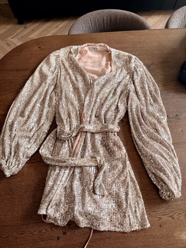 Zara jurk met glitter pailletten - maat XS, Ophalen, Overige kleuren, Zo goed als nieuw, Maat 34 (XS) of kleiner