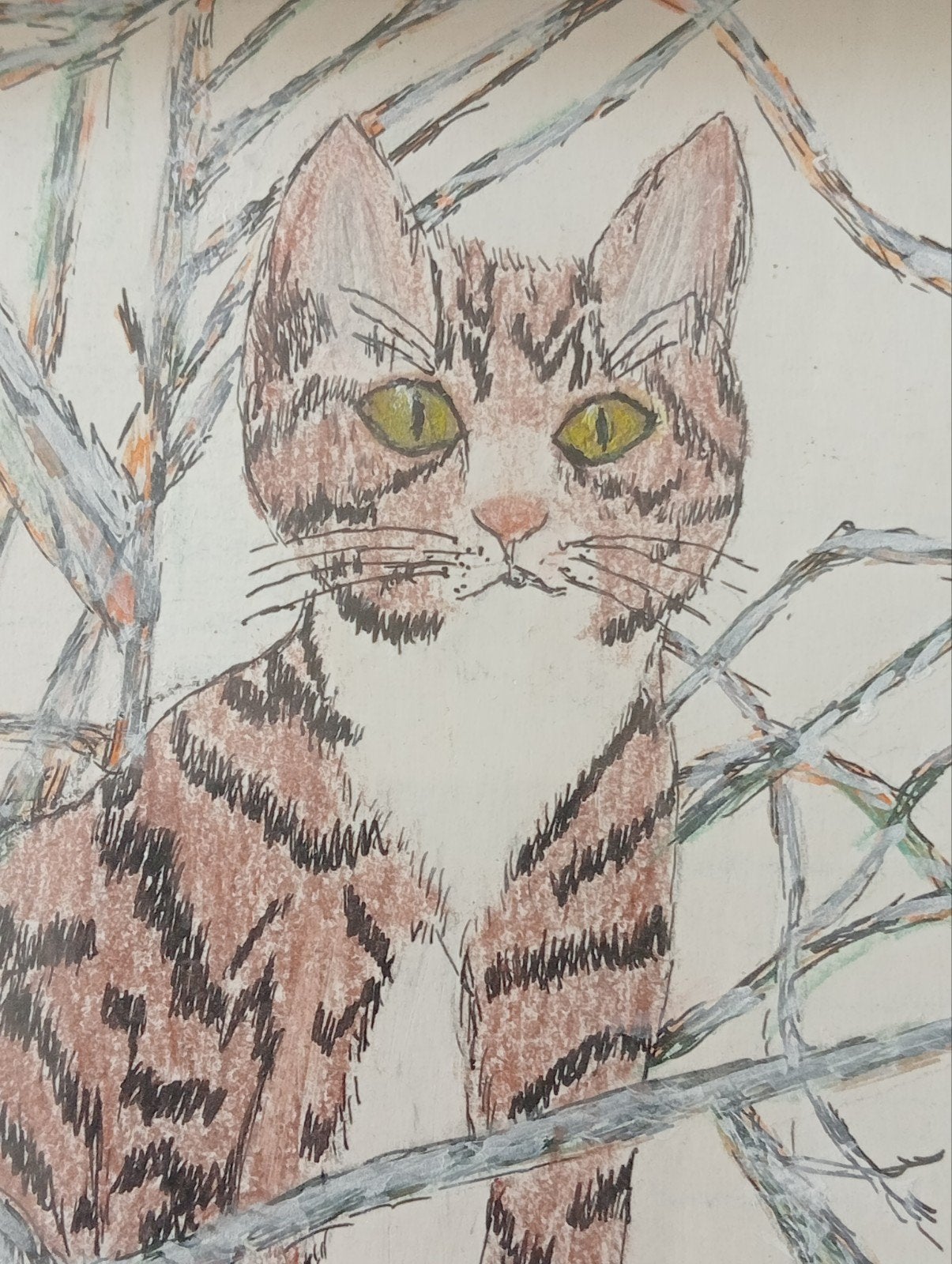 Tekening Kat in een Boom, Antiek en Kunst, Ophalen of Verzenden