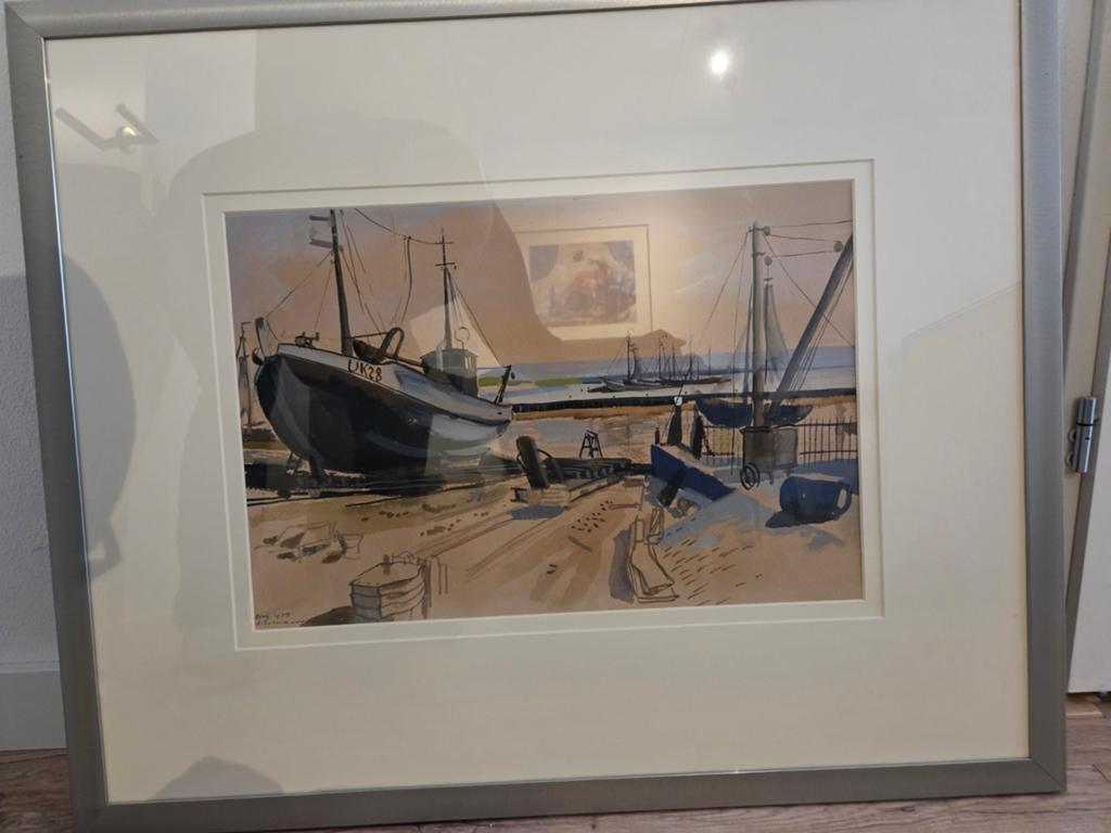 Schilderij : werfgezicht op Urk 1955   Evenaar, Ophalen