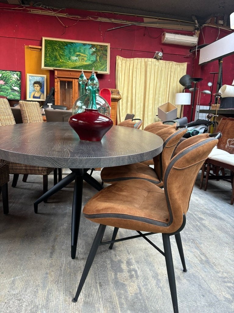 Ovale Eettafel Zwart Hout Modern CS26538, 100 tot 150 cm, 200 cm of meer, Zo goed als nieuw, Vijf personen of meer