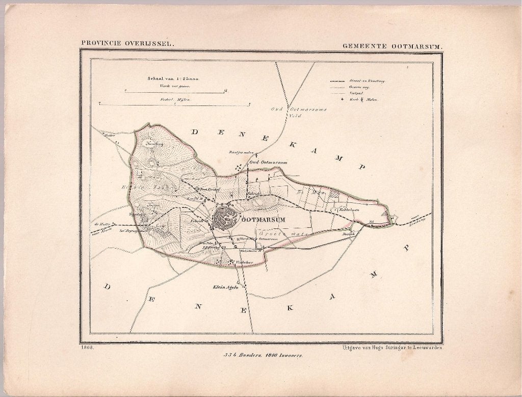 Gemeente Ootmarsum, Kuyper kaartje. 1868, 1800 - 1899, Cartografie, Ophalen of Verzenden, 15 cm