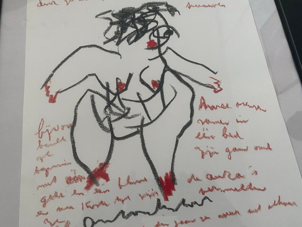 Anton Heyboer Kunstwerk - Vrouwfiguur met Tekst (40x50 cm), Ophalen
