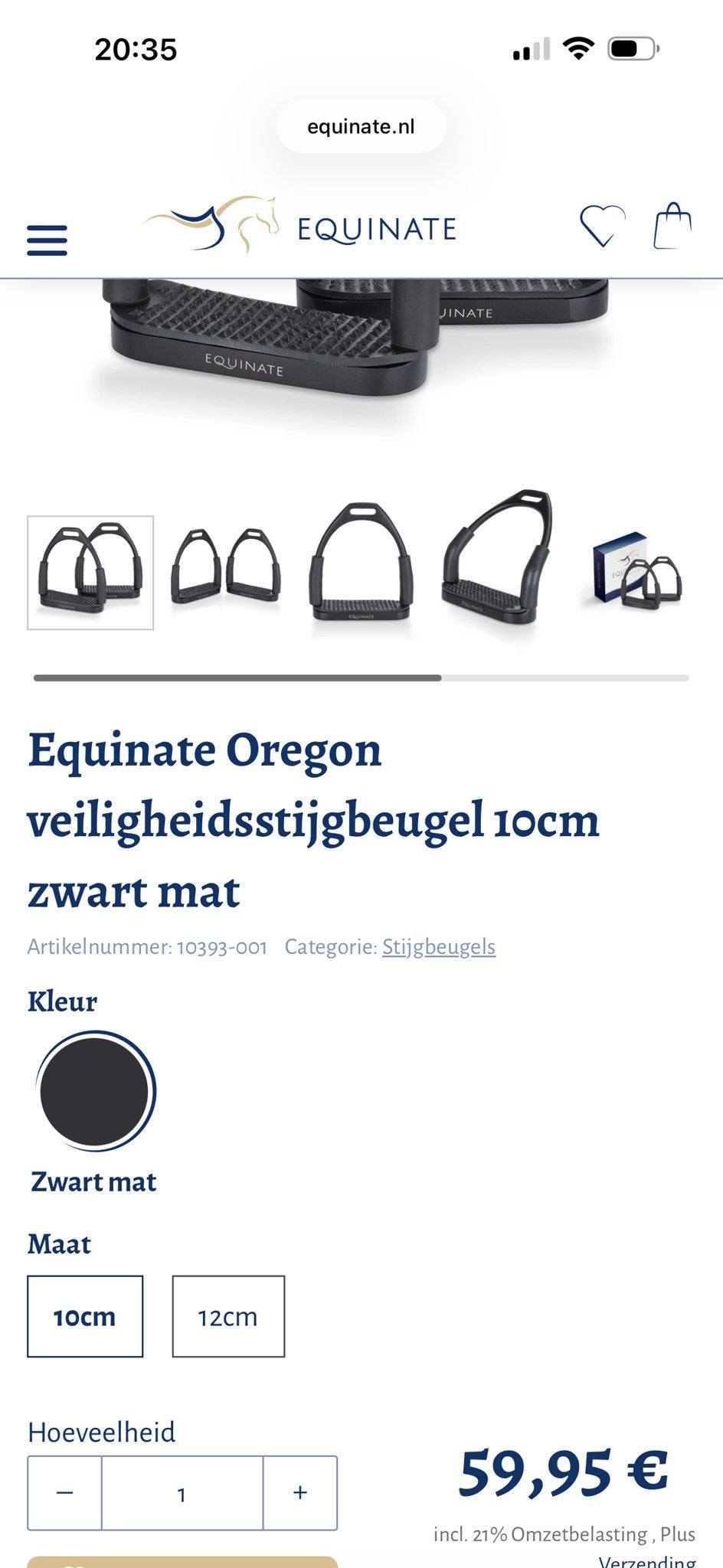 Equinate stijgbeugel, Veiligheidsbeugel, Nieuw, Ophalen of Verzenden, Zwart