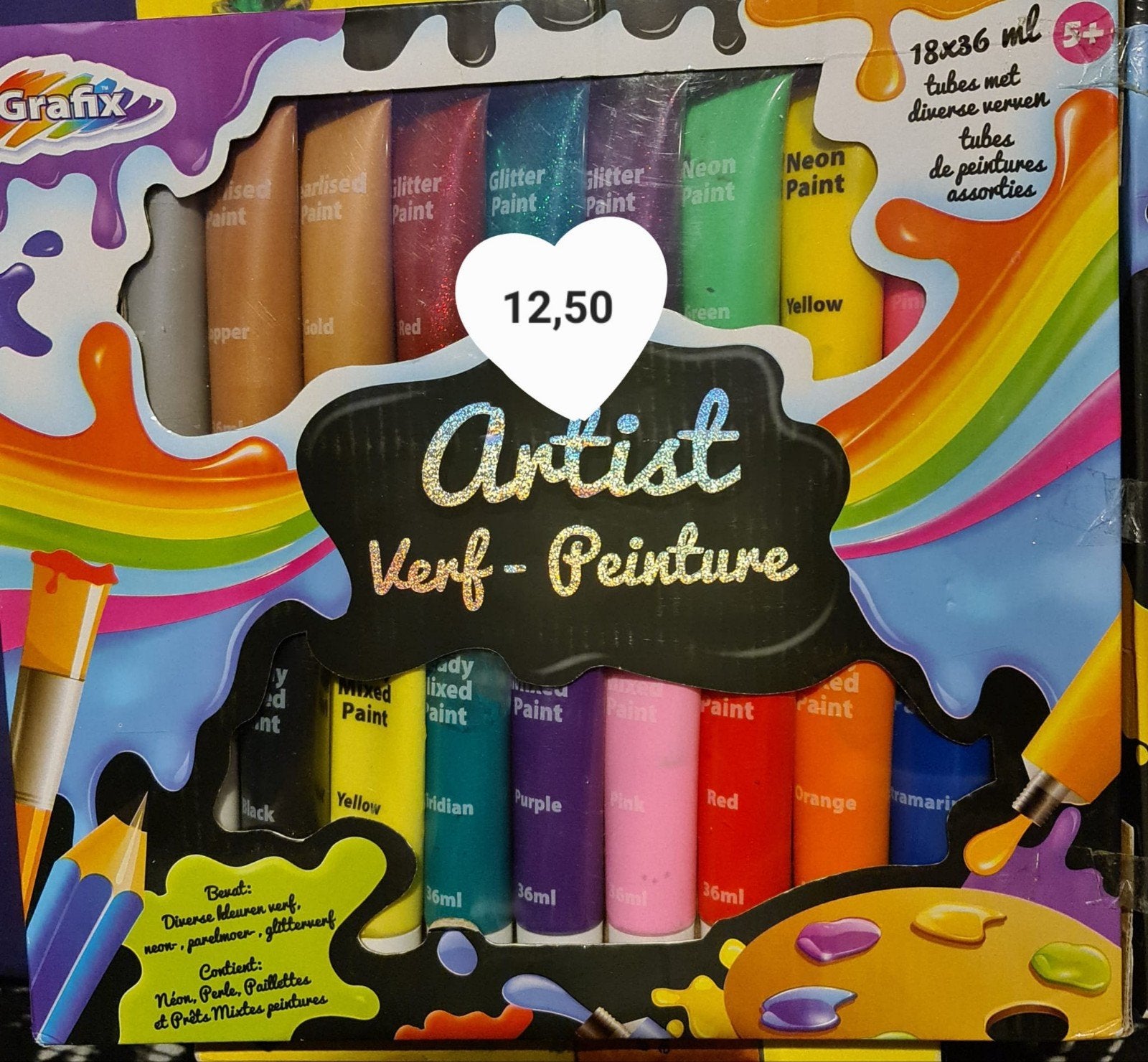 Grafix Artist Verf Set: Neon, Pastel, Glitter &Meer 18 tubes, Ophalen of Verzenden, Nieuw, Overige typen