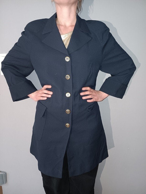 Donker blauwe vintage zomerjas Valentino, Ophalen of Verzenden, Zo goed als nieuw, Maat 42/44 (L), Blauw