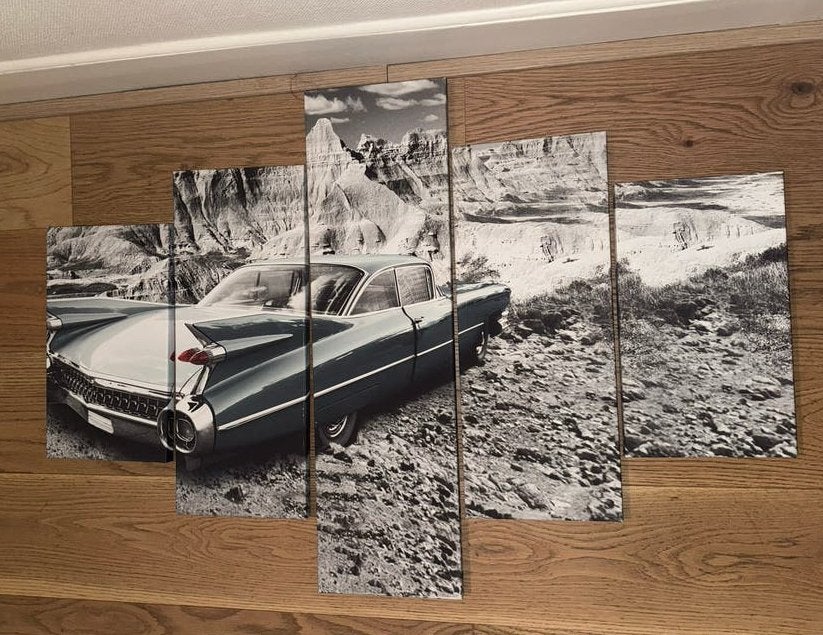 Muurdecoratie: Klassieke Auto op Canvas (5-delig), Ophalen of Verzenden, 75 – 100, 50 tot 75 cm, Print