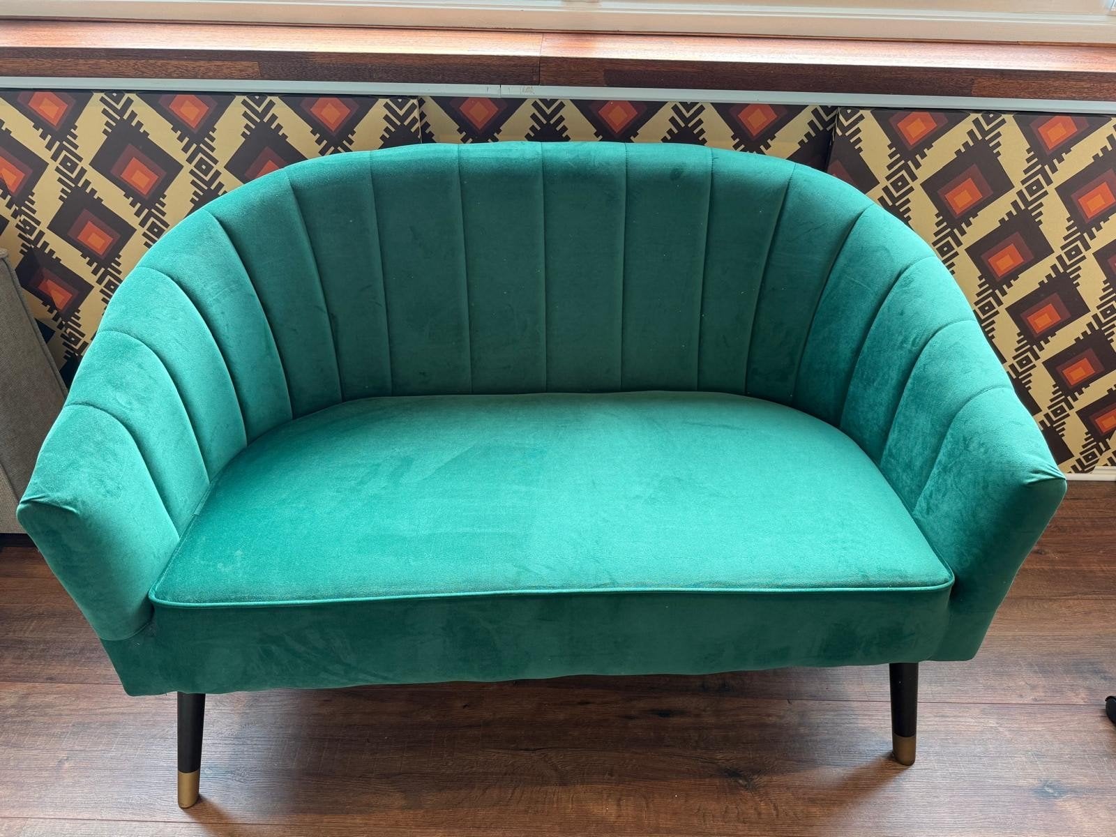 Prachtige (Petrol-) groene Royal velours bank, Huis en Inrichting, Ophalen, Zo goed als nieuw, 75 tot 100 cm, Tweepersoons