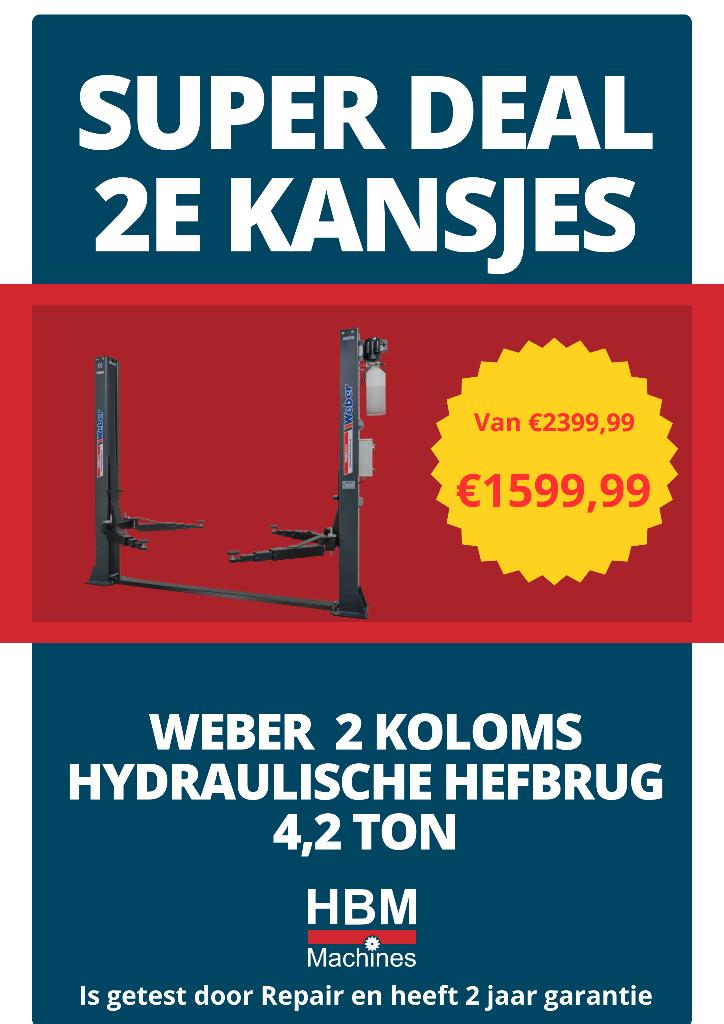 Weber 2 koloms hydraulische hefbrug 4,2 ton, Auto diversen, Autogereedschap, Ophalen, Zo goed als nieuw