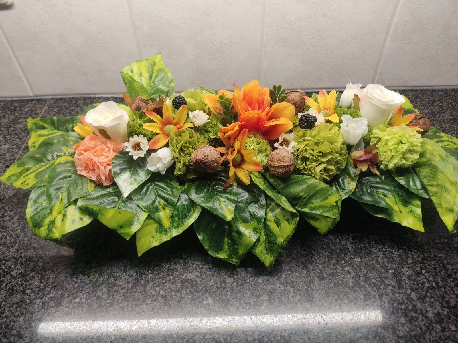 Prachtig kunstbloemstuk voor tafeldecoratie ( herfst ), Binnen, Ophalen of Verzenden, Meerkleurig, Onderhoudsvrij