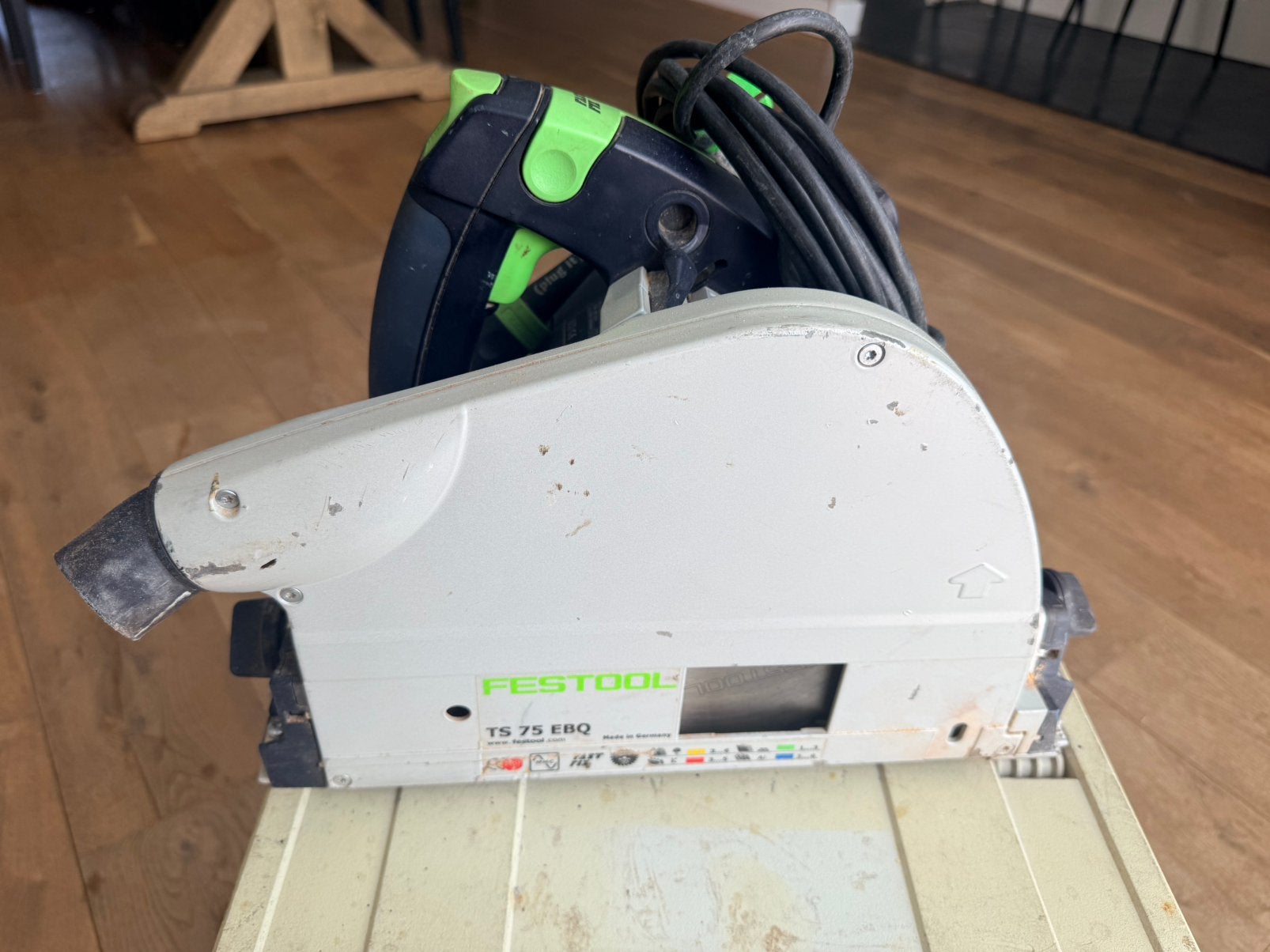 Festool TS 75 EBQ-Plus invalzaag 1600W 2007 incl geleiderial, Gebruikt, Invalzaag, 70 mm of meer, Ophalen of Verzenden