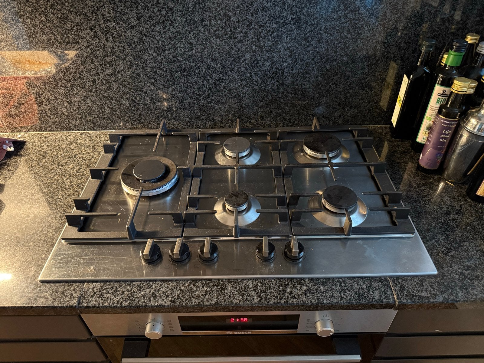 Bosch HSG6S7FFW0 RVS gas kookplaat - 5 pits - Inbouw, Ophalen, Gebruikt, Inbouw, Gas