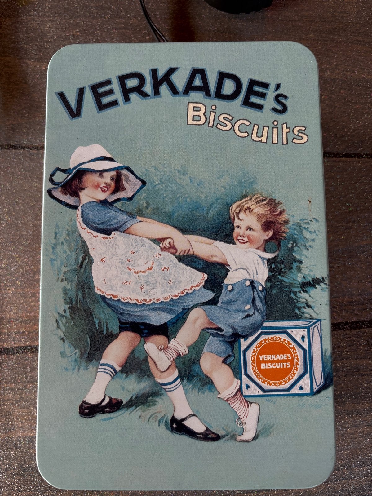 Vintage Verkade's Biscuits blik - Kinderen spelen, Ophalen of Verzenden, Gebruikt, Koek(jes), Verkade