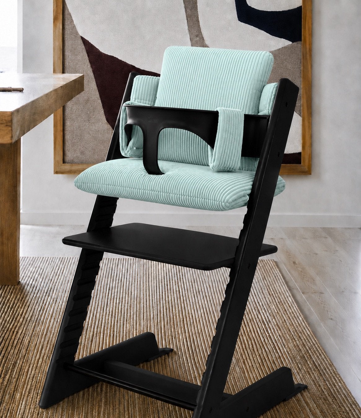 Nieuw! Rib-stof Mintgroen Stokke Tripp Trapp stoel kussenset, Ophalen of Verzenden, Nieuw, Meegroeistoel, Aanschuifbaar
