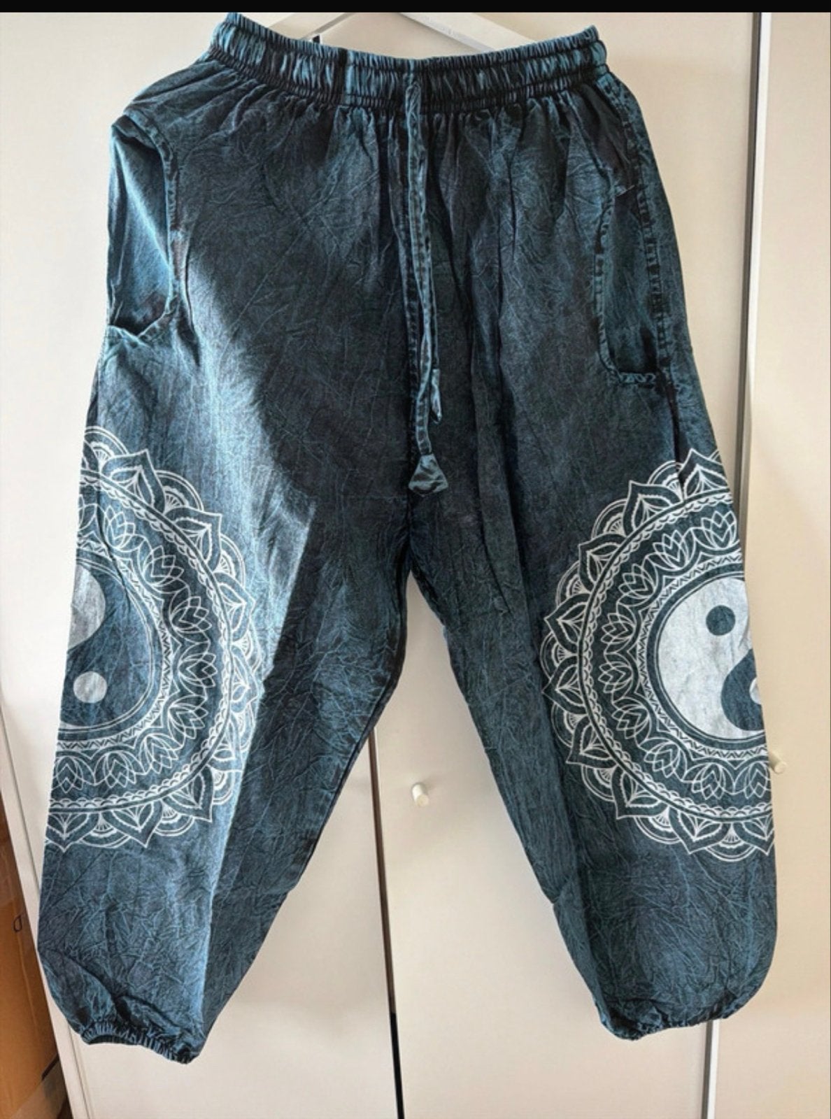 Harembroek met Yin Yang print, Maat 38/40 (M), Blauw, Ophalen of Verzenden, Zo goed als nieuw