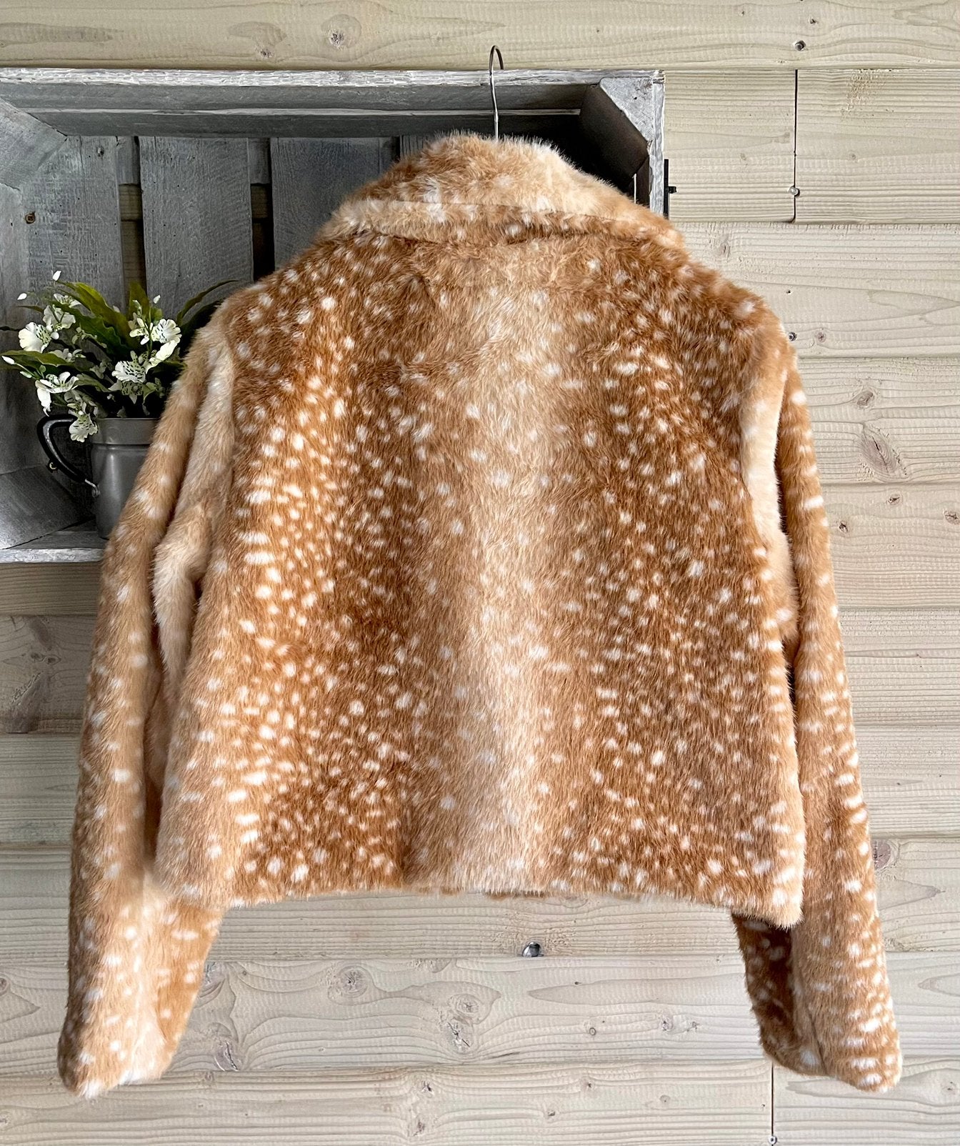 Dames bambi faux fur bontjas hert print beige S/M/L 36 38 40, Lunamex Trading, Beige, Nieuw, Maat 38/40 (M)