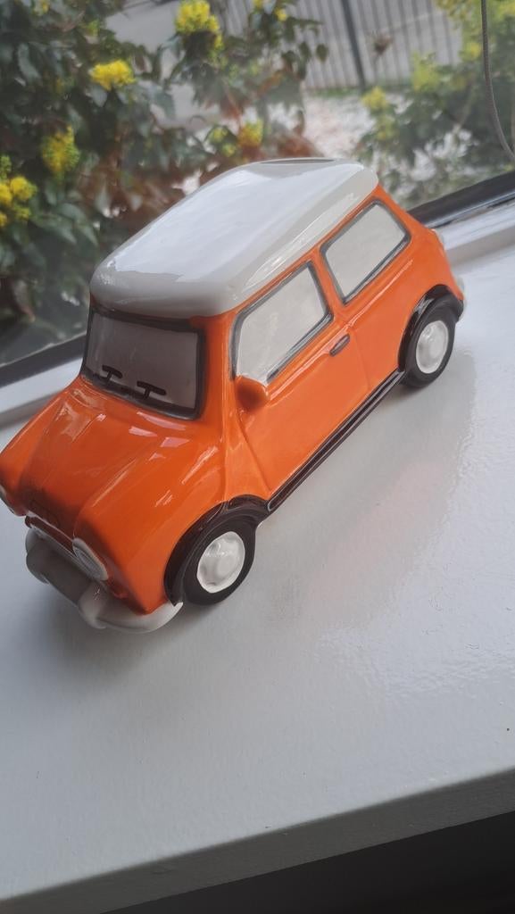 Spaarpot Mini Cooper Oranje - Vintage Stijl, Ophalen of Verzenden, Gebruikt, Steen, Aardewerk of Keramiek, Vervoermiddel