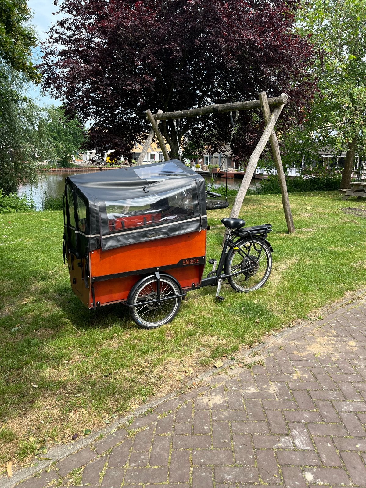 Babboe Max-E Bakfiets met Huif en Kinderzitje, Fietsen en Brommers, Fietsen | Bakfietsen, Ophalen, 4 kinderen of meer, Gebruikt