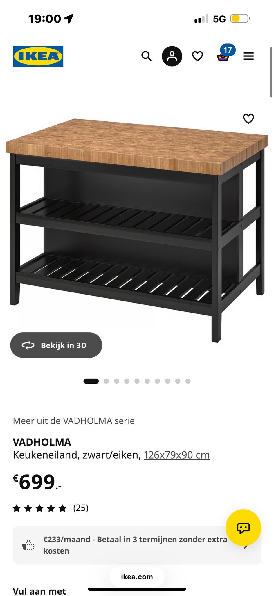 IKEA Vadholma losstaand Keukeneiland met stelling, Ophalen, Overige typen, Hout, IKEA
