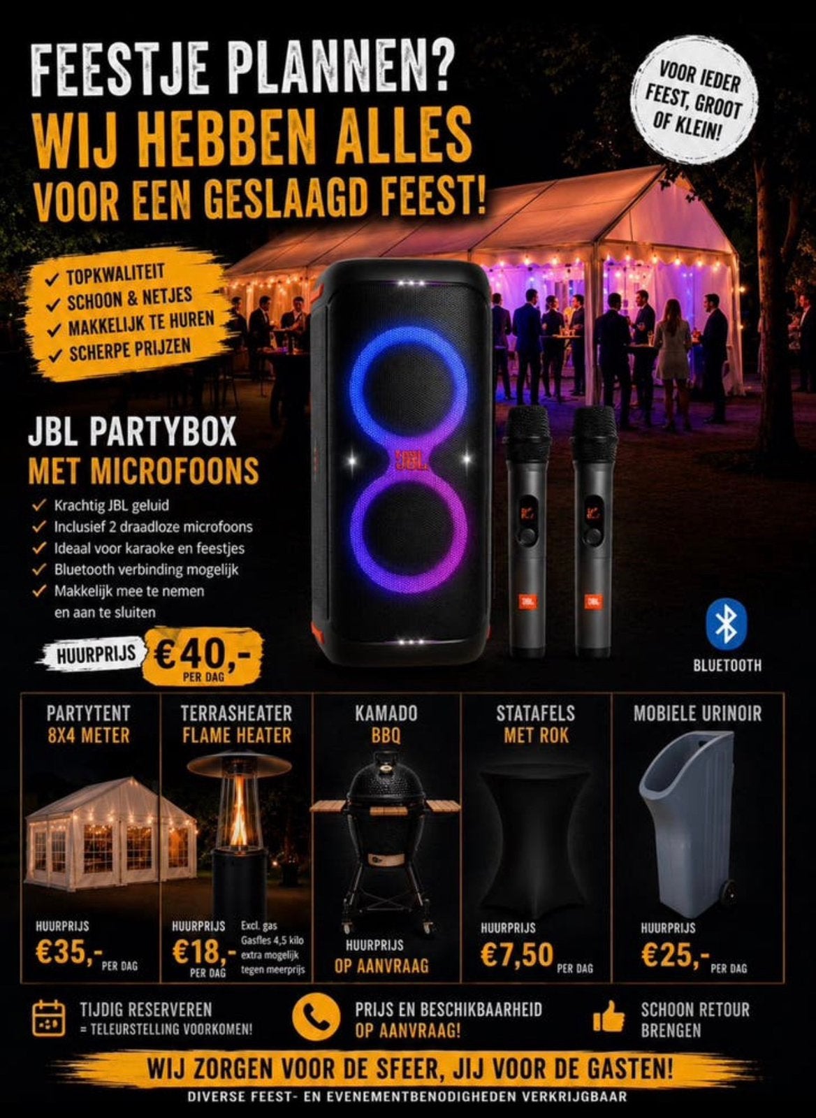 JBL PartyBox met microfoons te huur, Audio, Tv en Foto, Karaoke-apparatuur, Ophalen of Verzenden, Zo goed als nieuw