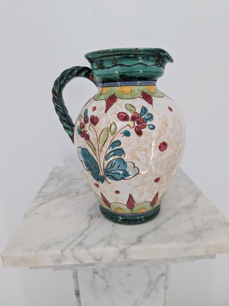 Antieke Handbeschilderde Aardewerk Kan | 1920 | Decoratief, Antiek en Kunst, Ophalen of Verzenden